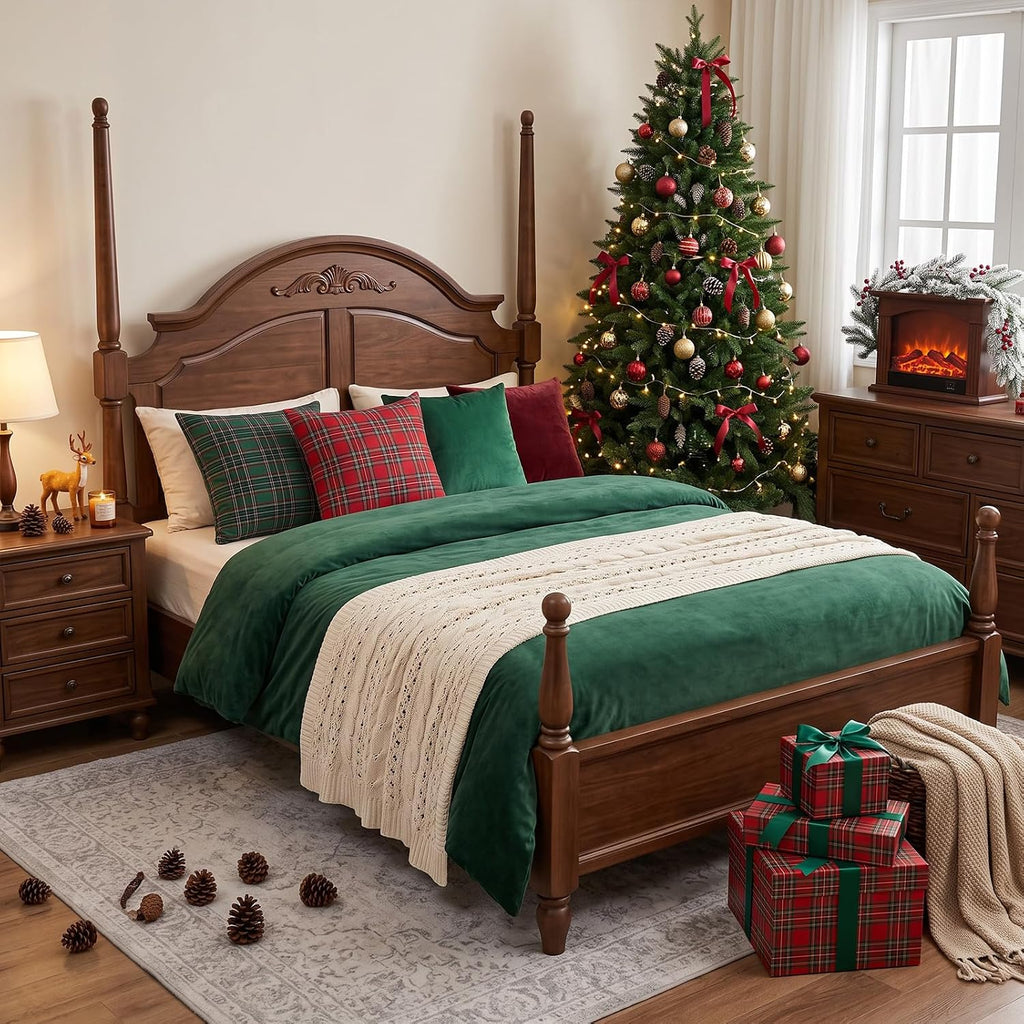 Christmas Pillow Covers Scottish Tartan Velvet Fabric Decorative Cushion Covers Christmas Decor for Xmas Favors - Set of 4