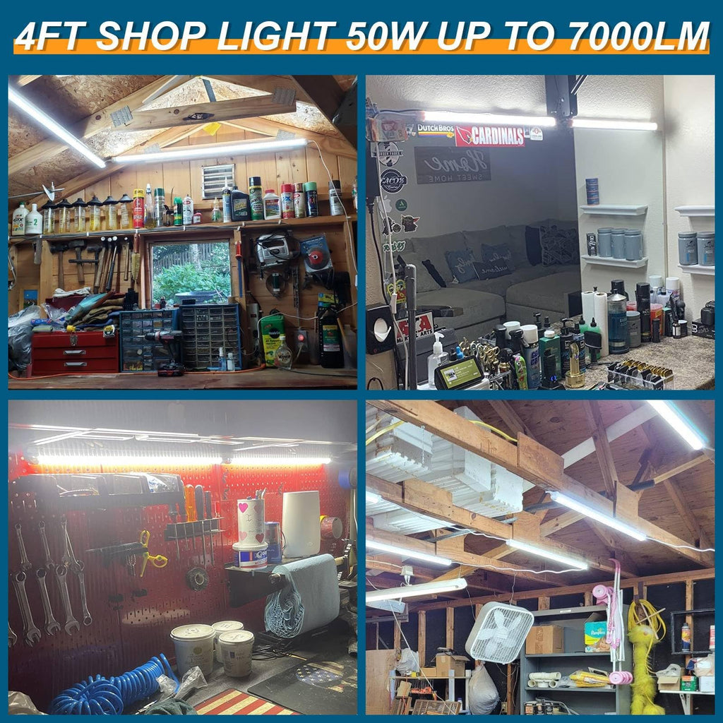 Led Shop Lights, Led Shop Lights 4FT 50W 6500K Clear White, Shop Light 4FT 110V Linkable Integrated V-Shape for