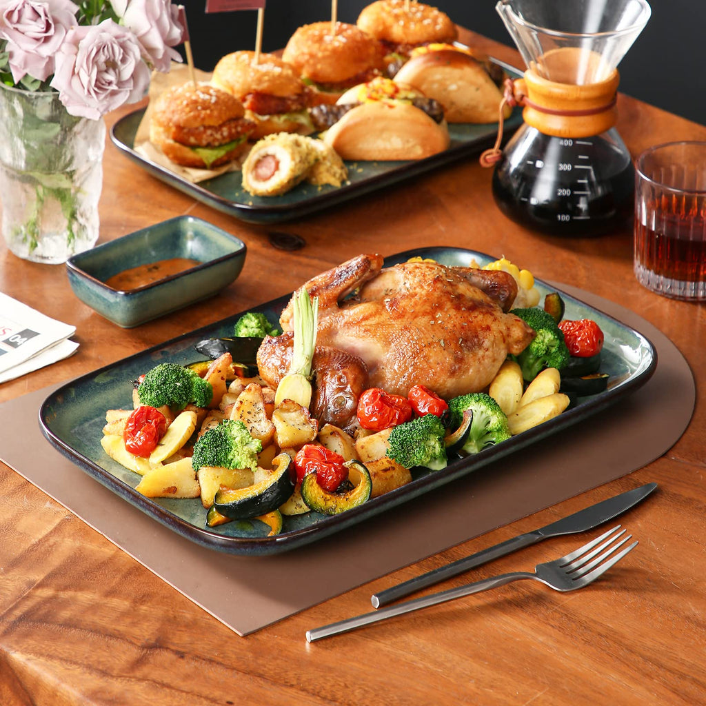 Stern Serving Platters Set of 3, 15/13/ 11 Inches Rectangular Serving Plates, Green Serving Trays for Entertaining