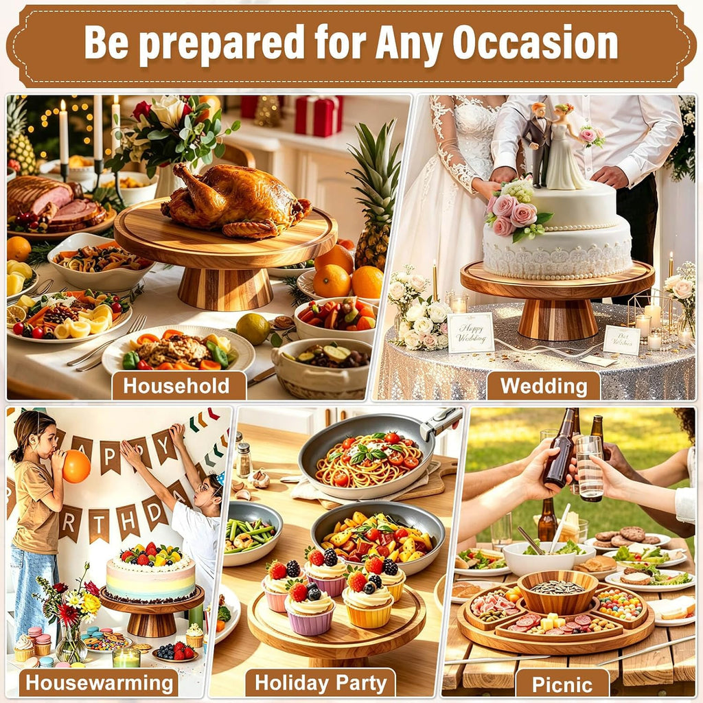 Acacia Wood Cake Stand with Lid, Charcuterie Board for Dessert, snack