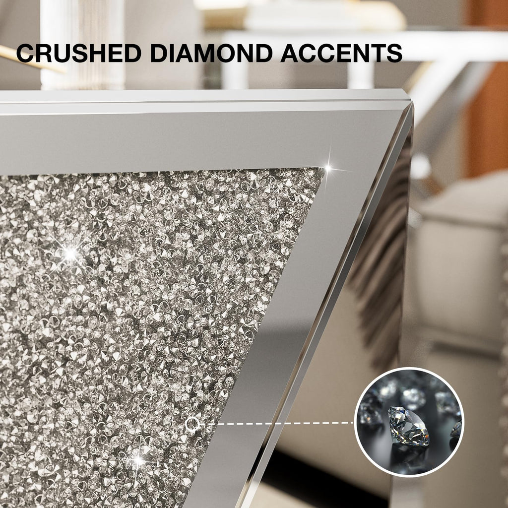 Mirrored Coffee Table with Crushed Diamond, Luxury Hexagon Silver Coffee Table, Living Room Table for Art Deco Office