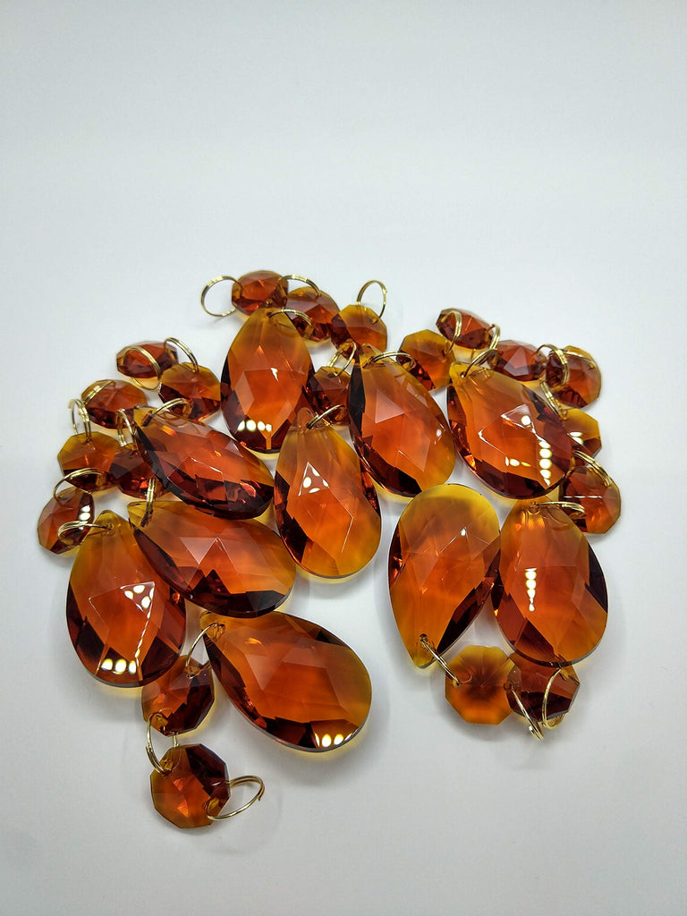 Teardrop Pendants Candle Chandelier Crystal Prisms Pendants Glass Pendants Beads, Pack of 20 (Dark Amber)