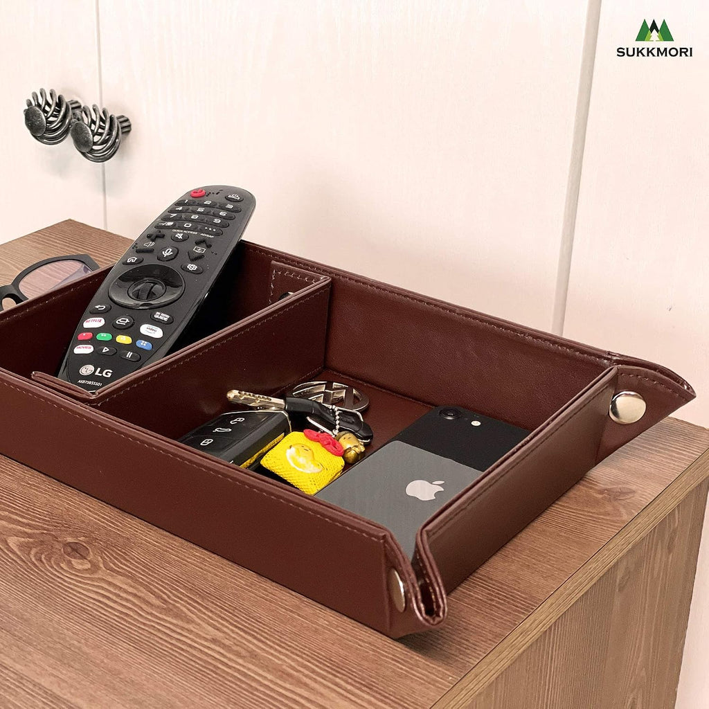 Valet Tray for Men and Women - PU Leather Nightstand Organizer with Desk Catchall Tray, Dresser Box for Keys, Jewelry