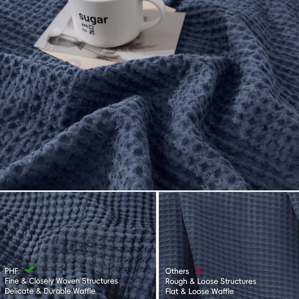 Cotton Waffle Pillow Shams Standard 20" x 26", Dark Navy, No Insert