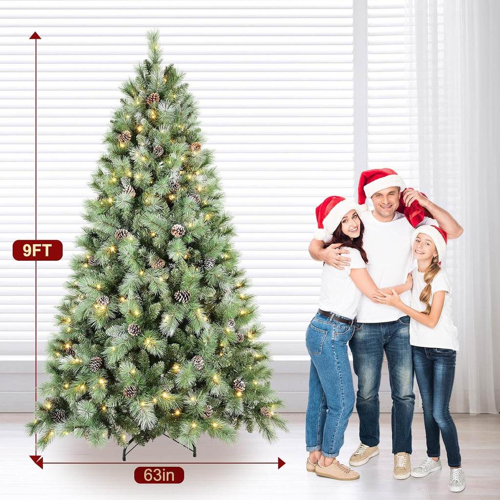 Blusxwish Snow Tips Prelit Christmas Tree with Pine Cones, Premium Artificial Xmas Tree with Warm White Lights