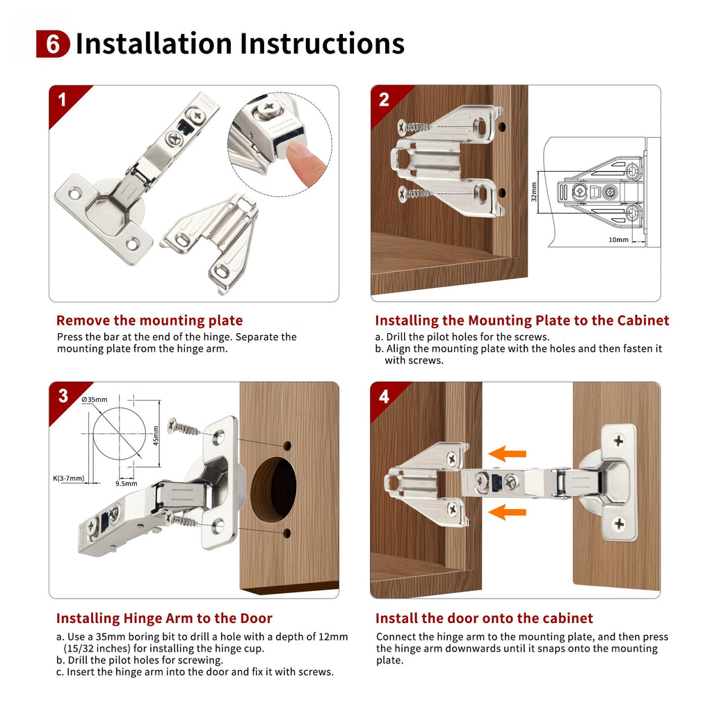 10 Pack Full Overlay Face Frame Soft Close Hinges, 105° 3-Way Adjust