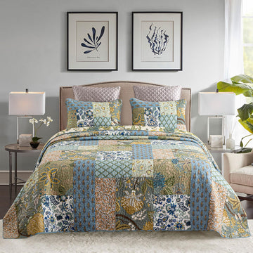 Oversized Quilt Patchwork Bedspreads (110x118 Inch)