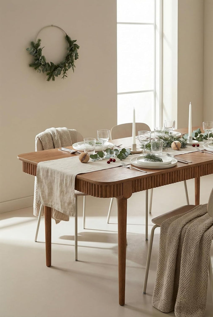 Mid-Century 63 Inch Solid Wood Dining Table for 4-6, Retro Farmhouse Kitchen Table with Large Tabletop, Modern Table