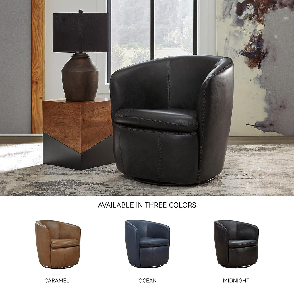 Leather Swivel Accent Chair, Midnight