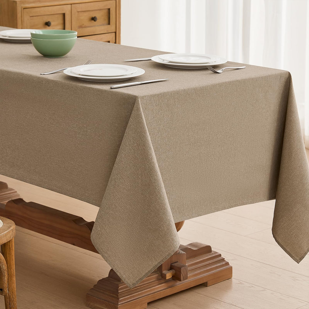 Faux Linen Tablecloths for Rectangle Tables, 2 Pack Burlap Textured Table Cloths Washable Farmhouse Table Cover Water