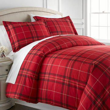 Plaid Duvet Cover Set Easy Care Hotel Quality Red