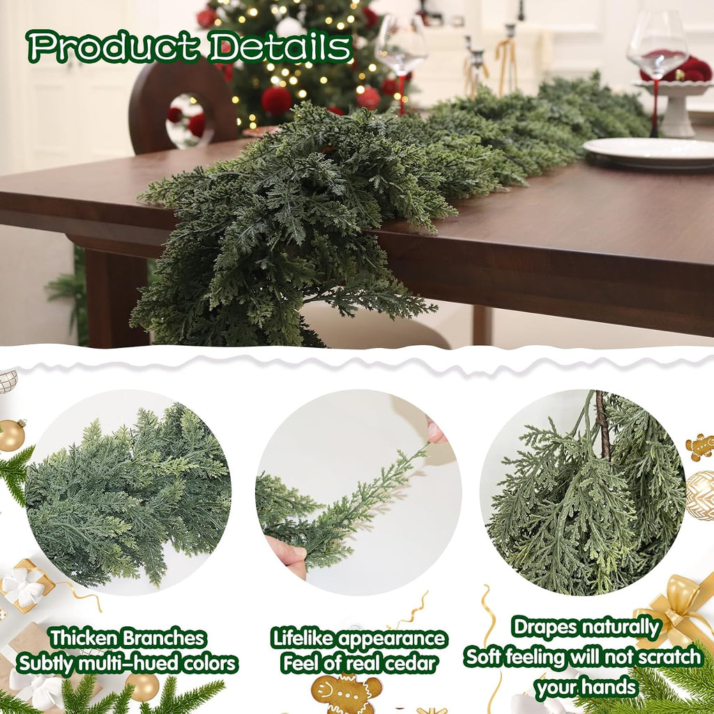 9FT Artificial Cedar Garland Real Touch for Christmas Decoration