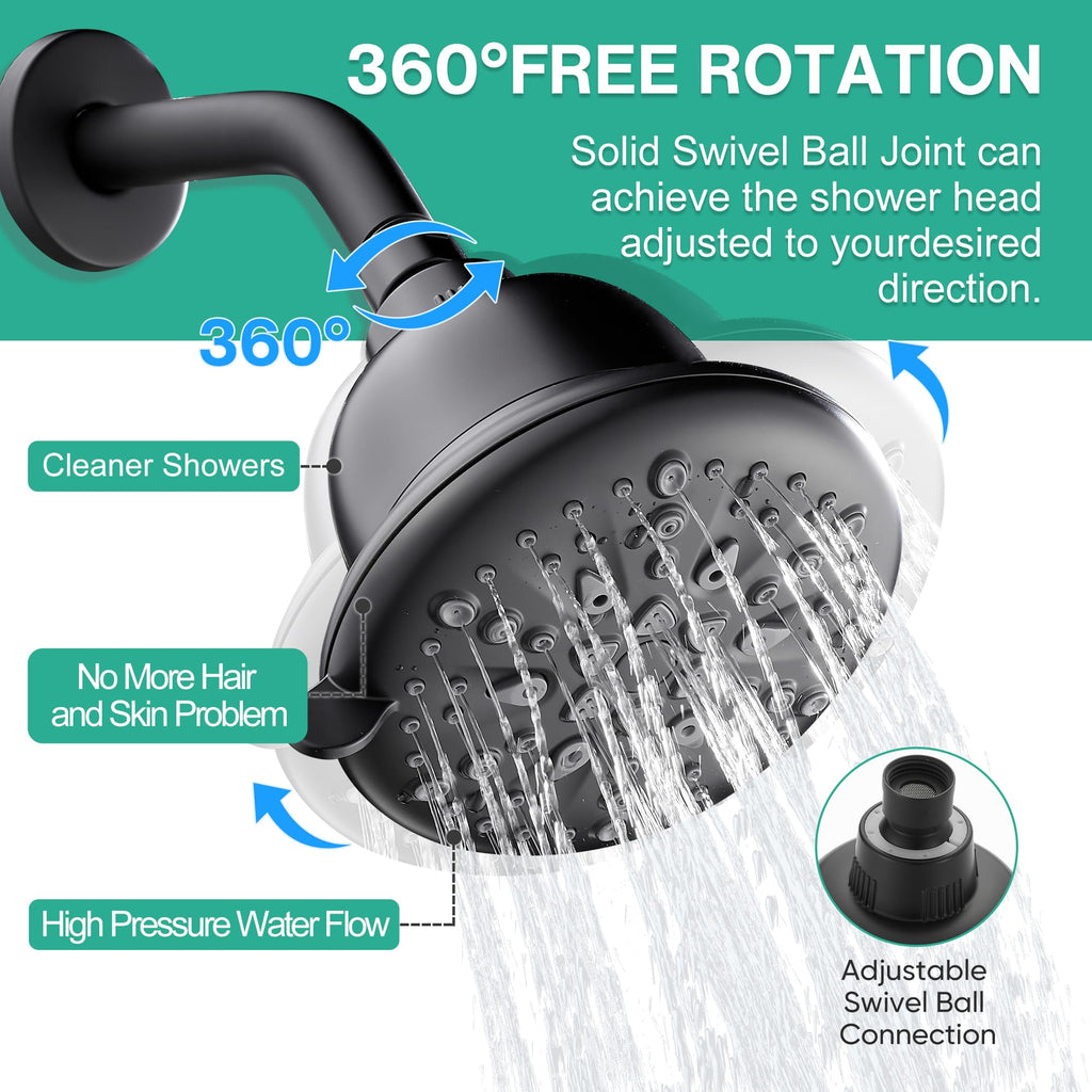 Filtered Shower Head, 7 Modes High Pressure Shower Heads Matte Black