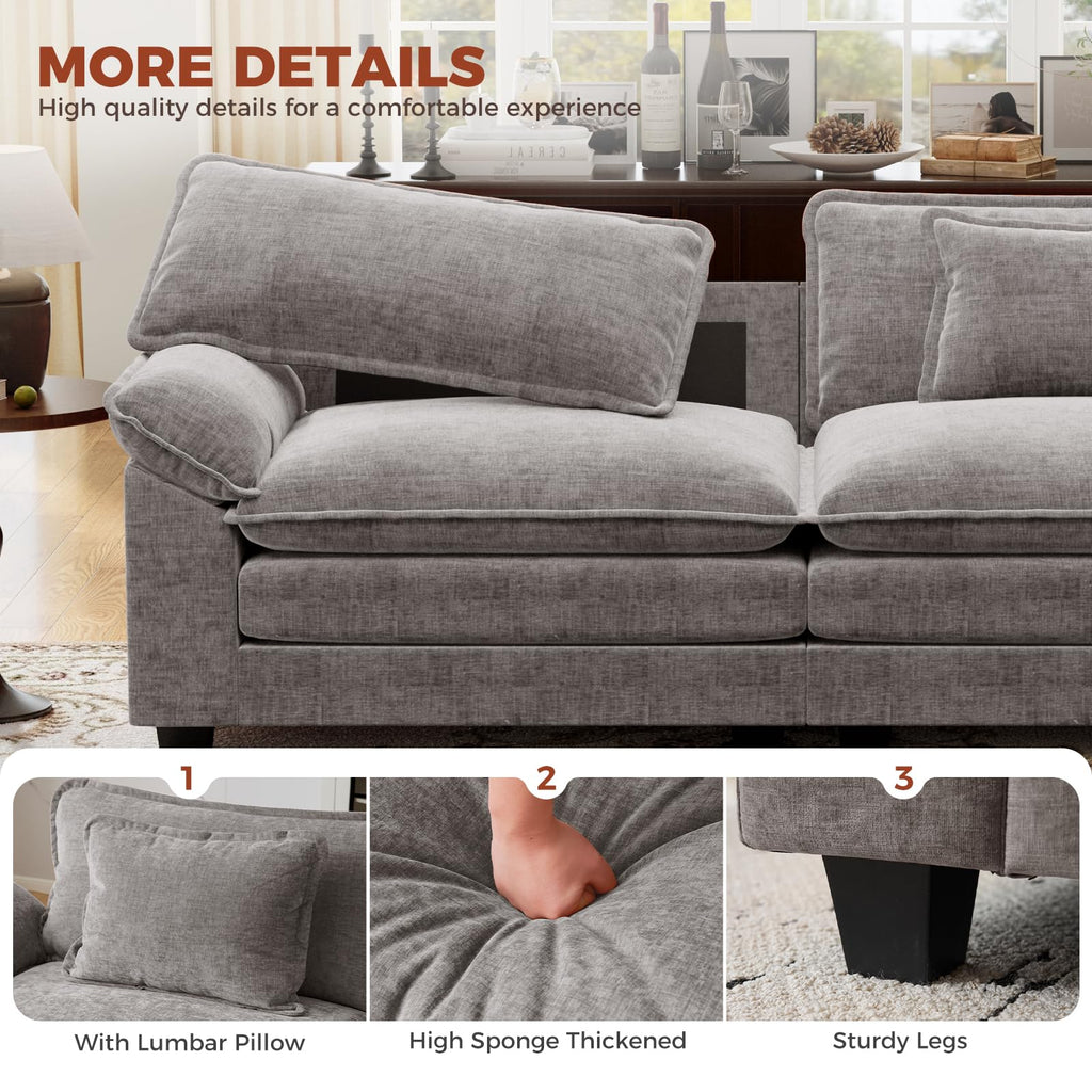 152" Oversized Modular Sectional Sofa with Corner, Comfy V-Shaped Cloud Couch, 7-Seater Chenille Deep Seat Modern