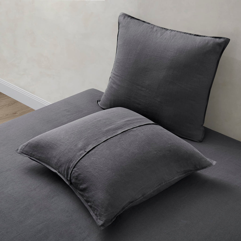100% Linen Pillow Shams Euro Size Dark Grey Linen Pillow Case