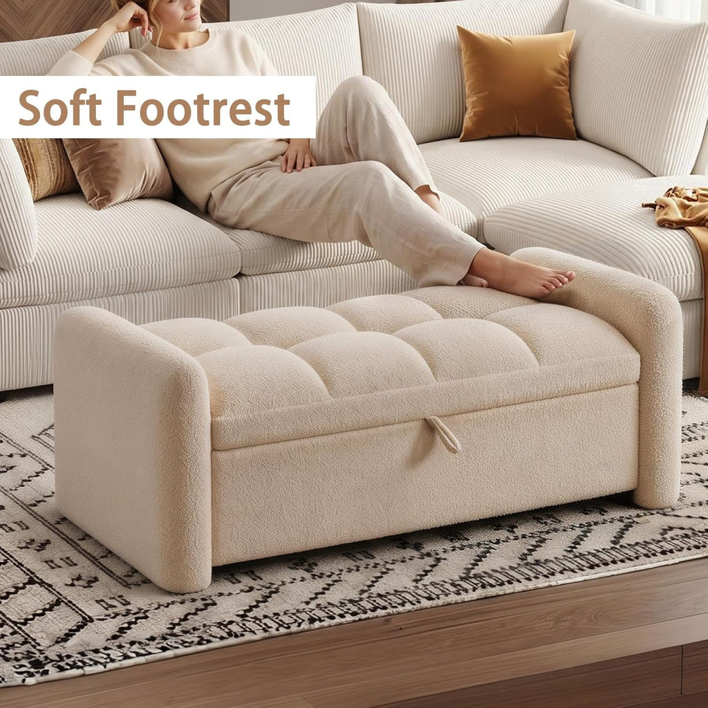 Storage Bench End of Bed, Upholstered Storage Ottoman Bench with Pillows for Foot of Bed, Bedroom,Living Room