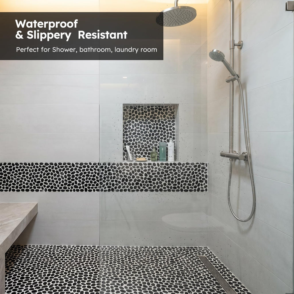 Pebble Tile for Shower Floor, Black Oval Tumbled, 5 Sheets
