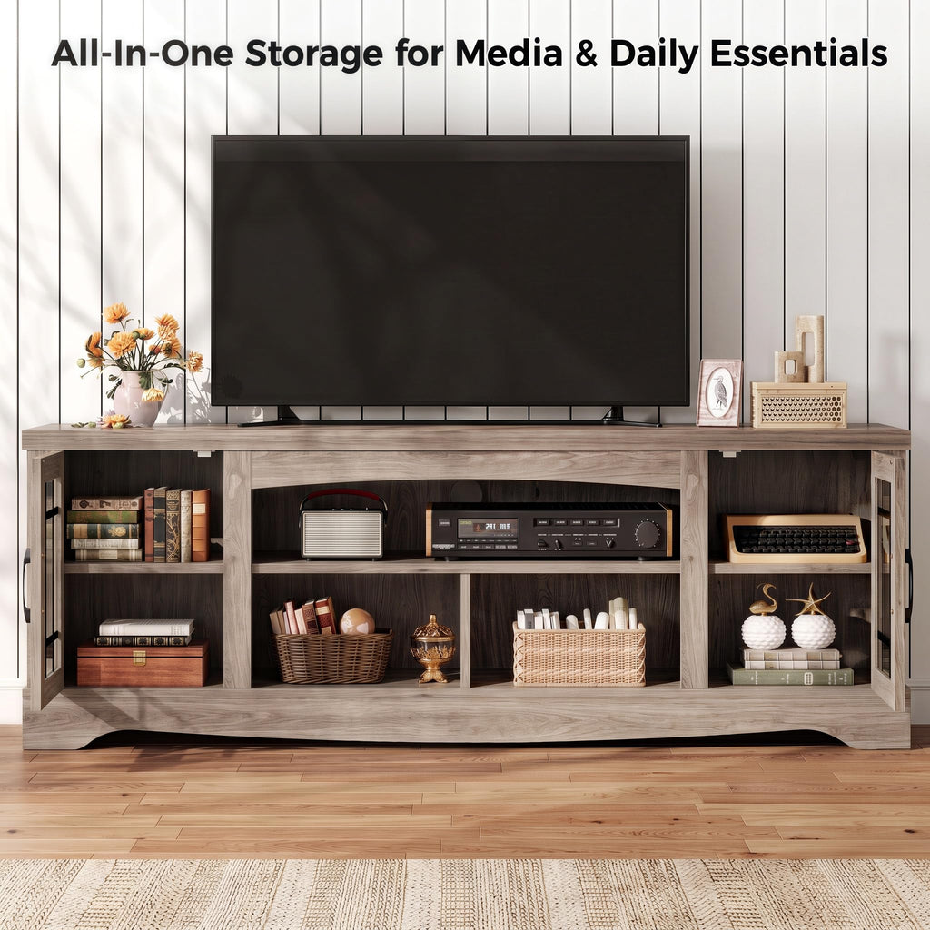 Farmhouse TV Stand for 75 Inch TV, Light Rustic Oak