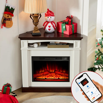 Corner Electric Fireplace with Mantel, Corner Fireplace TV Stand with Storage, Corner Entertainment Center with