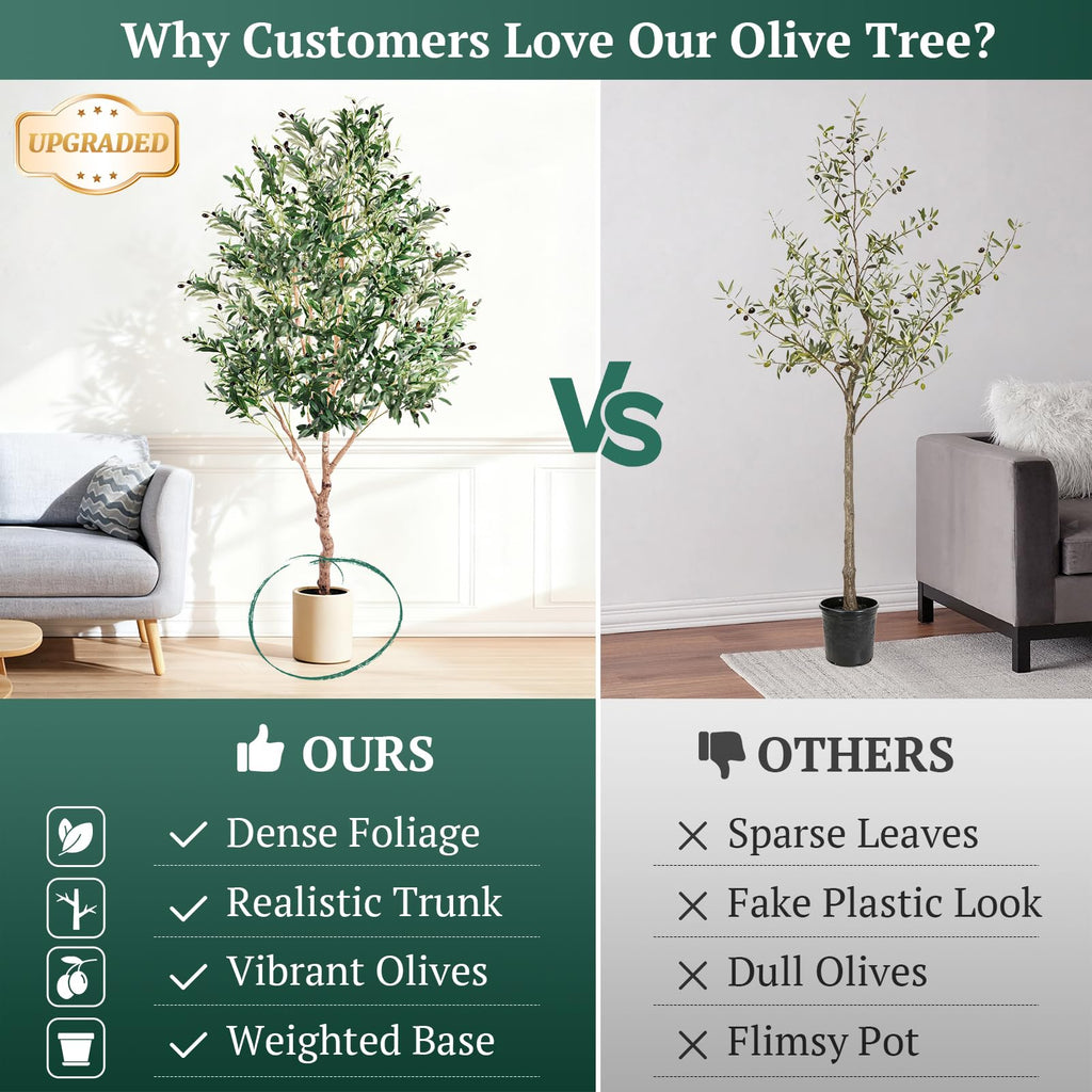 Large Olive Trees Artificial Indoor, Upgraded 7FT Faux Olive Tree with Natural Wood Trunk and Lifelike Fruits, White