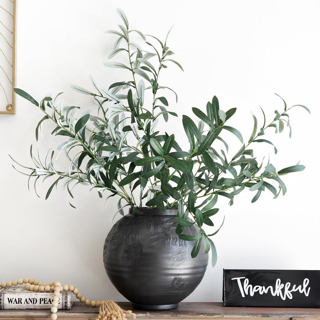 Artificial Olive Branches, 6 Gray-Green 30 Inch Faux Olive Stems with Bendable Wire for Vases & Centerpieces
