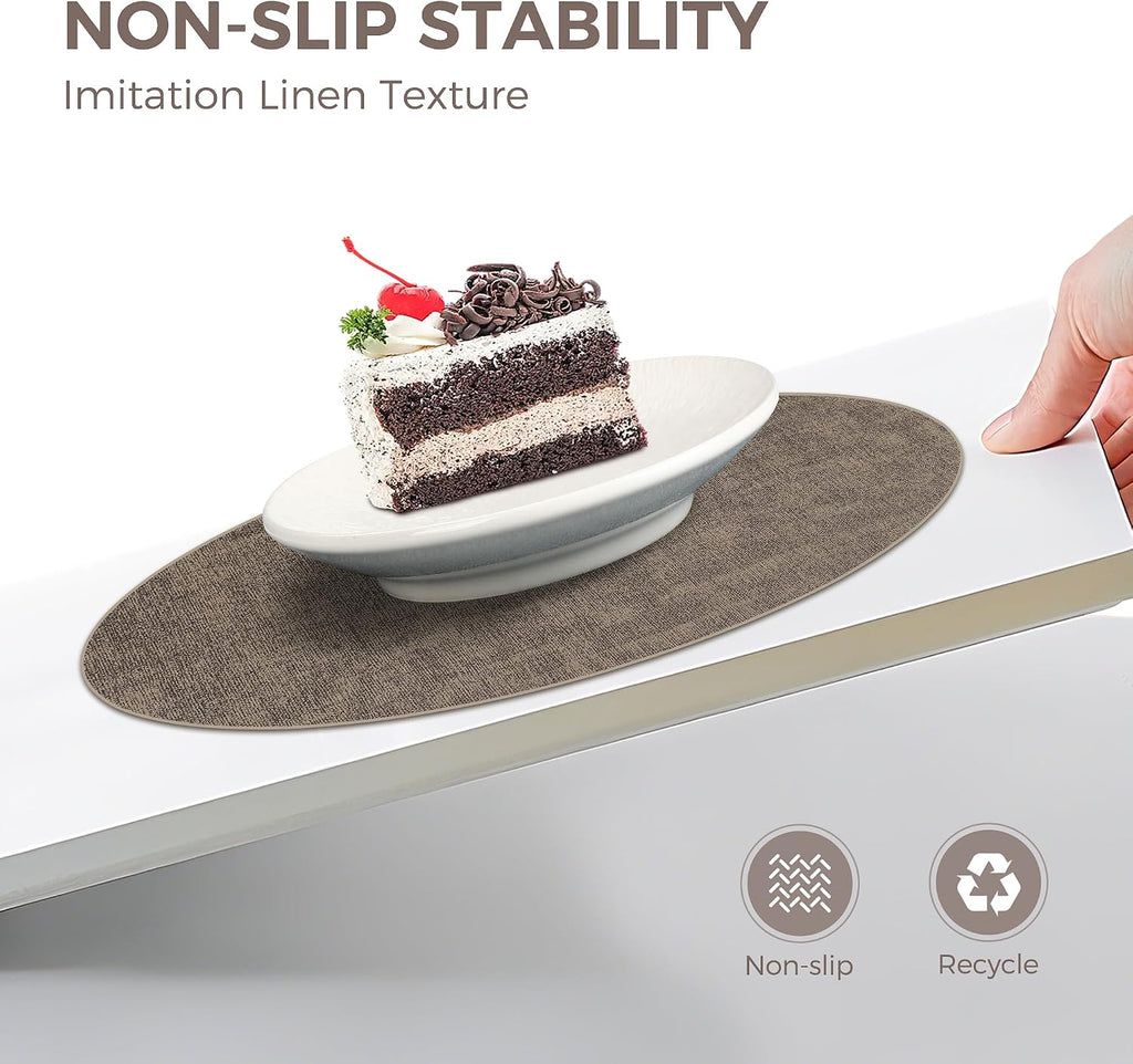 13" Round Placemats, Reversible Faux Leather Wipeable Table Mats - Set of 6