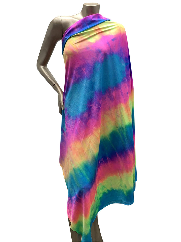 Stripe Tie Dye Multi-Color Pattern on Stretch Nylon Spandex Shiny Tricot Fabric by The Yard