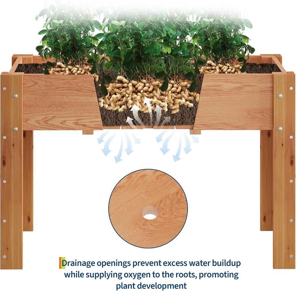 48"x24"x30" Raised Elevated Wooden Garden Planter Box | Reinforced Frame Built-in Hooks Drainage Holes & Matching