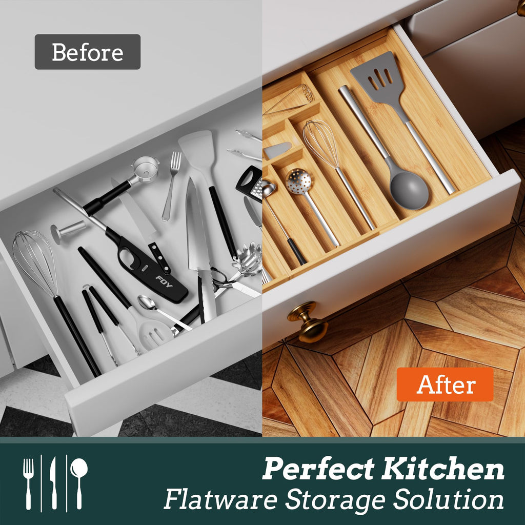 Silverware Organizer Large, Magnetic Connected Expandable 13 Slots Silverware Drawer Organizer From 21 to 37.4