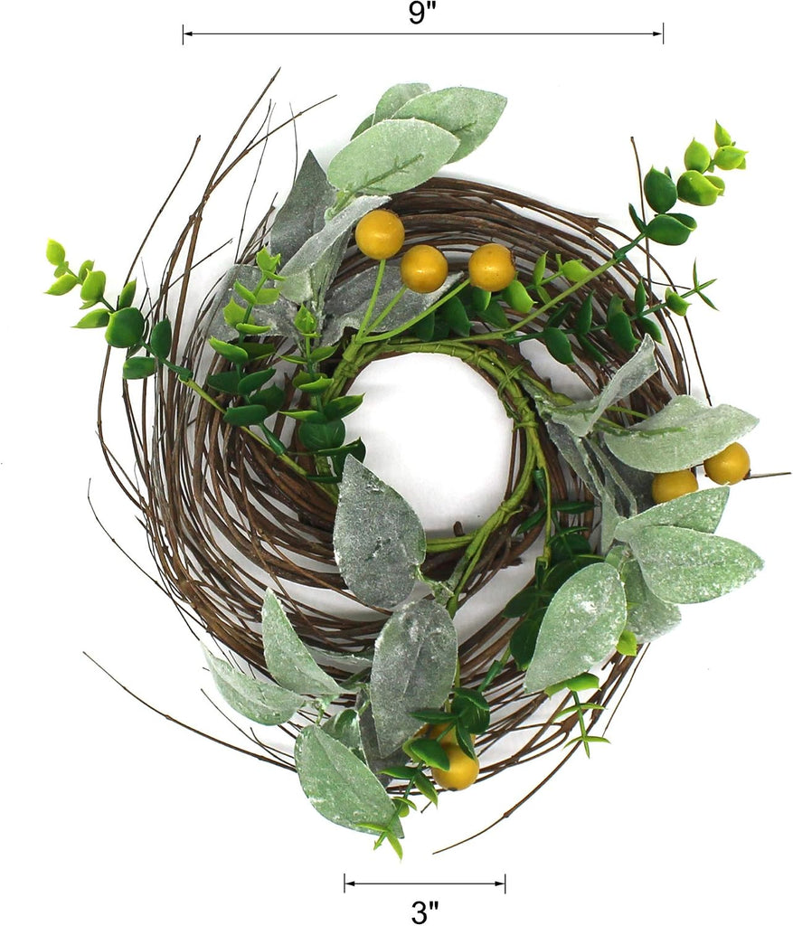 Rustic Country Artificial Lambs Ear/Boxwood and Twig Wreath, Year Round Full Green Wreath or Outdoor Display, 9-Inch