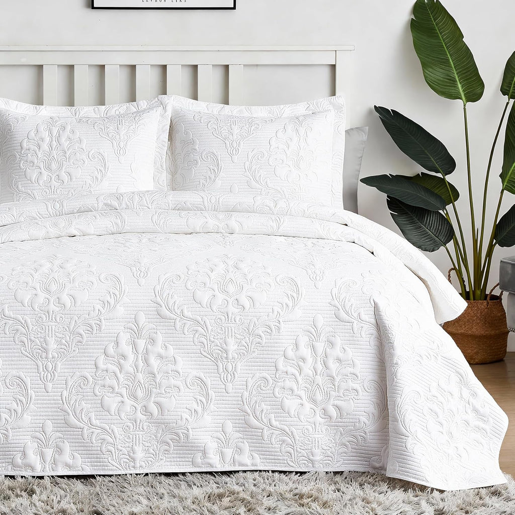 White Quilt California King - Ultrasonic Summer Bedspread California King, Soft Lightweight Coverlet Bedding Set, 3