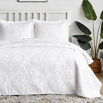 White Quilt California King - Ultrasonic Summer Bedspread California King, Soft Lightweight Coverlet Bedding Set, 3
