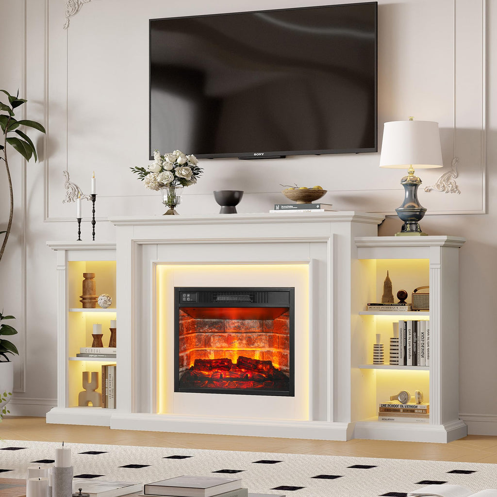 72" LED Electric Fireplace TV Stand with Mantel
