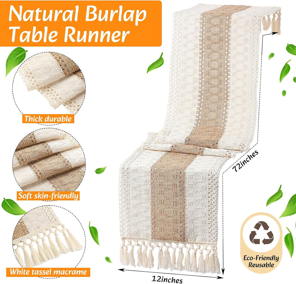 Boho Table Runner and Placemats Set, 6 Sets, Brown, 12x72 - Set of 6
