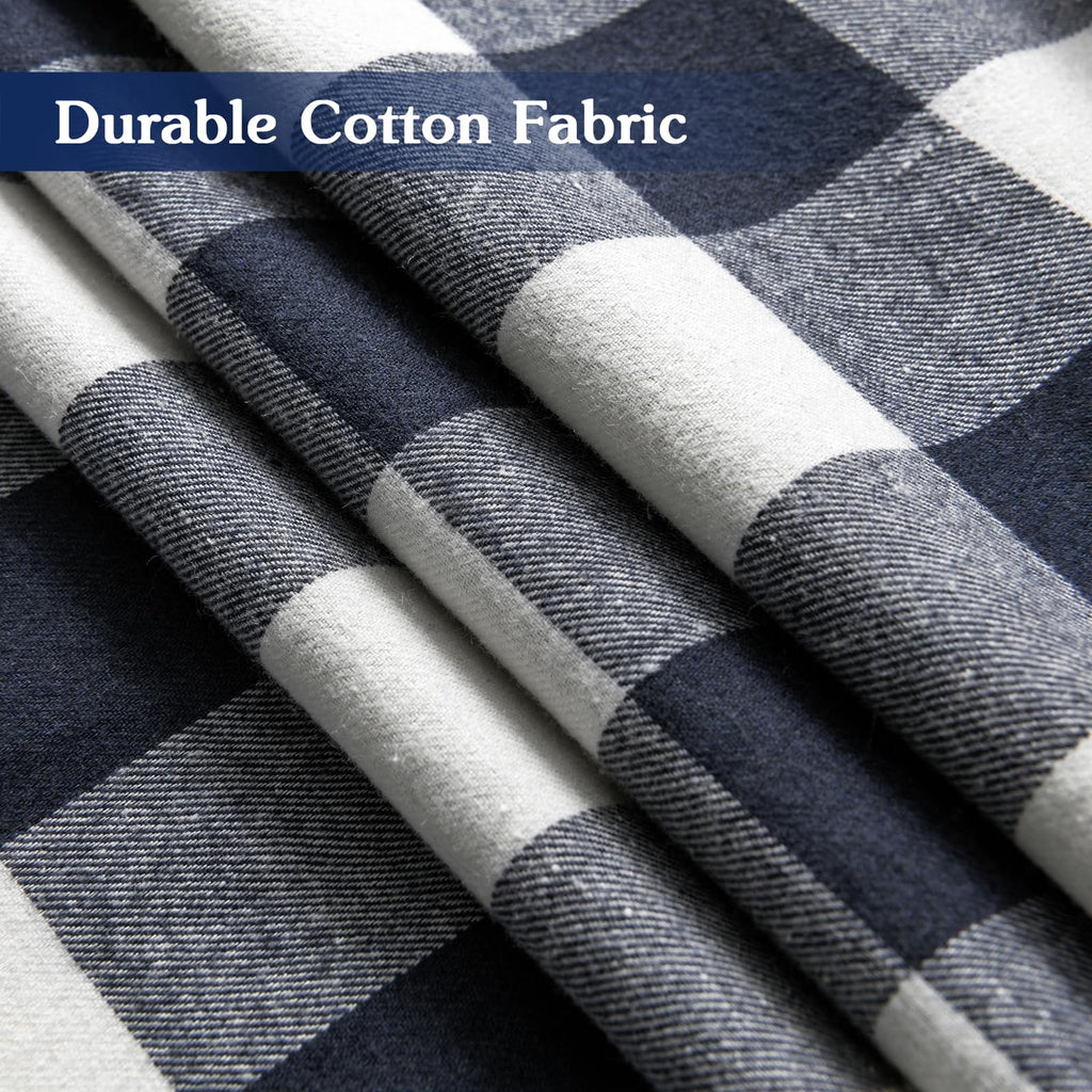 Buffalo Check Plaid Curtains Farmhouse Gingham Style Cotton Texture Rod Pocket Semi Curtain Drapes, Navy, 52 x 84