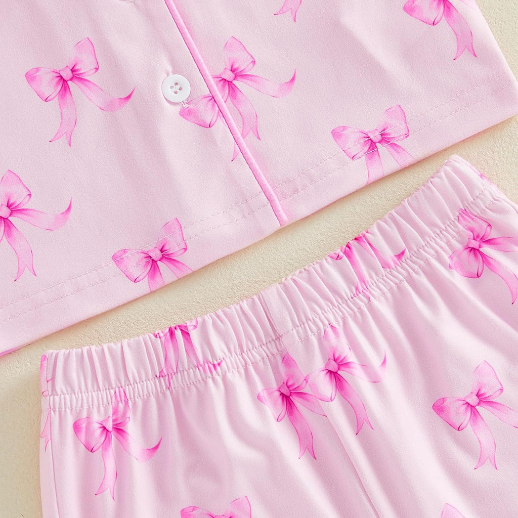 Toddler Baby Girl Pajamas Set Summer Floral Short Sleeve Button Down Shirt Top and Shorts 2pcs Pjs Sets Sleepwear