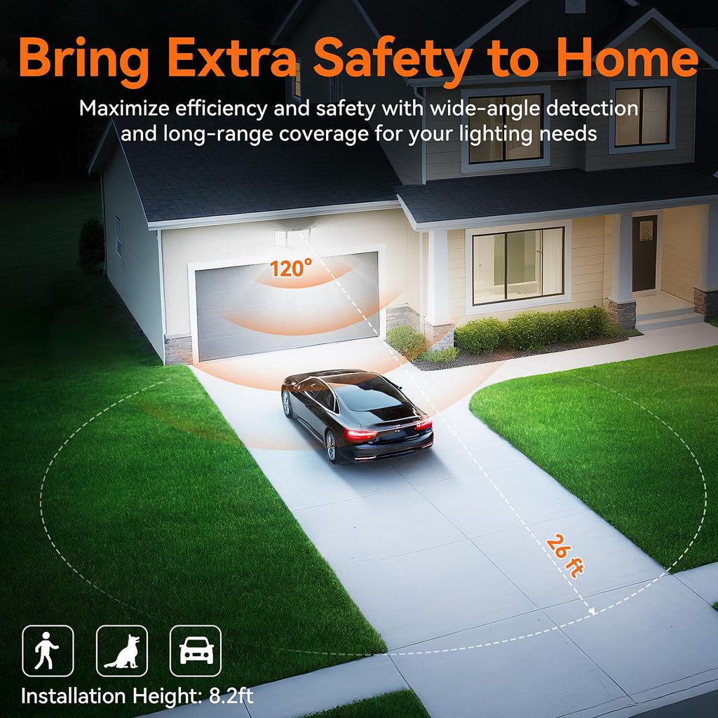 LED Security Lights Motion Sensor Outdoor, 20W Floodlight 6500K 3 Modes, IP65 Waterproof 3 Head Detected Flood