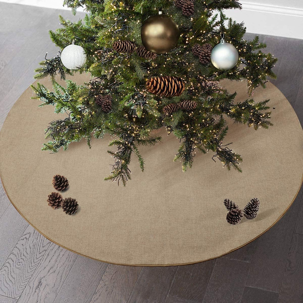 Fall Burlap Tree Skirt, 48 inch Rustic Farmhouse Christmas Tree Decorations