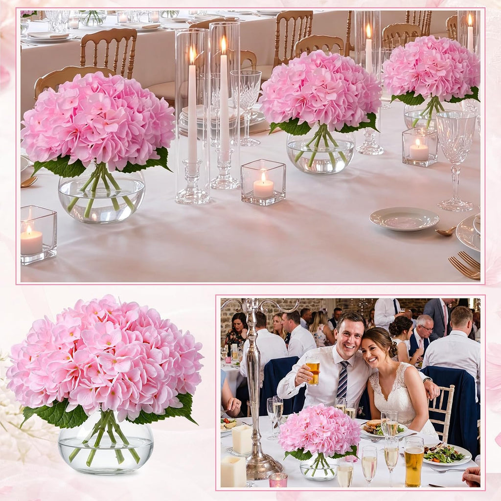 Hydrangea Artificial Flowers Hydrangea Flowers Fake Silk Hydrangeas with Faux Vase and Water Table - Set of 4