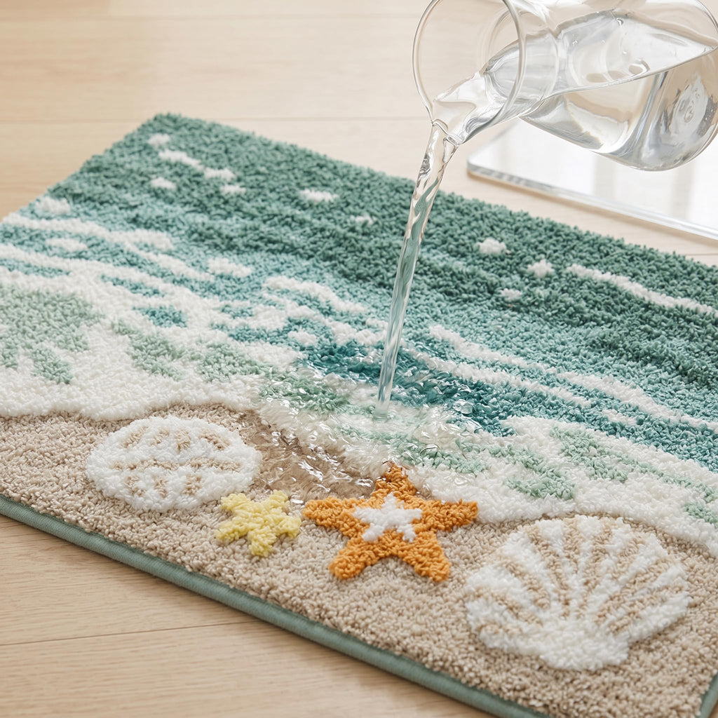 Bathroom Rug, Soft and Absorbent Microfiber Polyester Tufted Floor Mat, Non-Slip, Machine Washable, Cute Ocean and