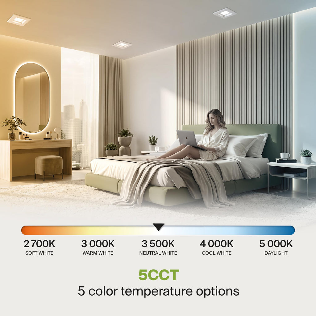 LED Retrofit 6 Inch Recessed Lights - Square 12W 1050LM 2700-5000K LED Recessed Lighting 6 Inch, Wet Rated Dimmable