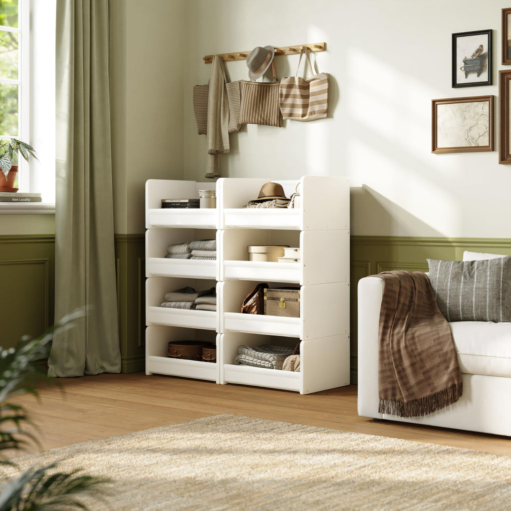 Closet Storage Organizer with Wood Frame & Fabric Shelves