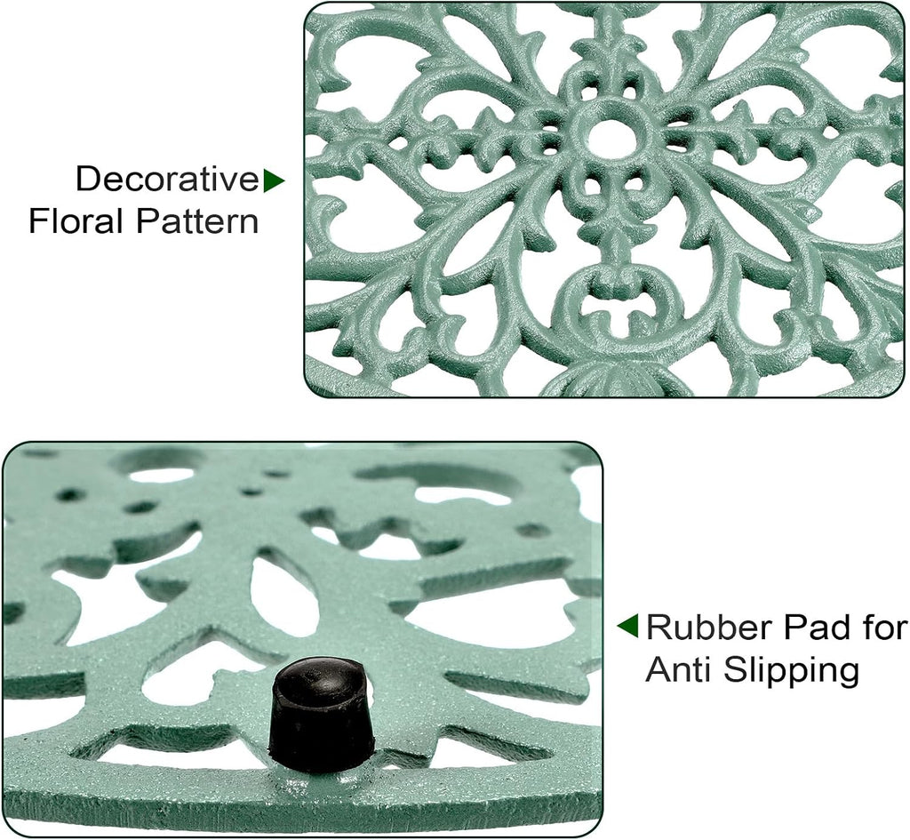 Cast Iron Trivets, Decorative Oval Metal Trivets, 9.6"x7.3", Green - Set of 2