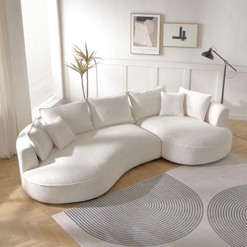 129" Luxury Curved Boucle Sectional Sofa with Right Chaise, Upholstered Modern Style Oversized 5-Seater Couch with