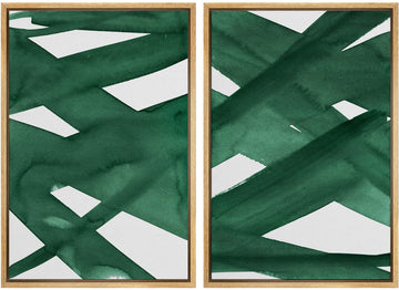 Framed Wall Art Print Set Intersecting Lines Dark Green Colors Geometric Shapes Illustrations Modern Art Contemporary