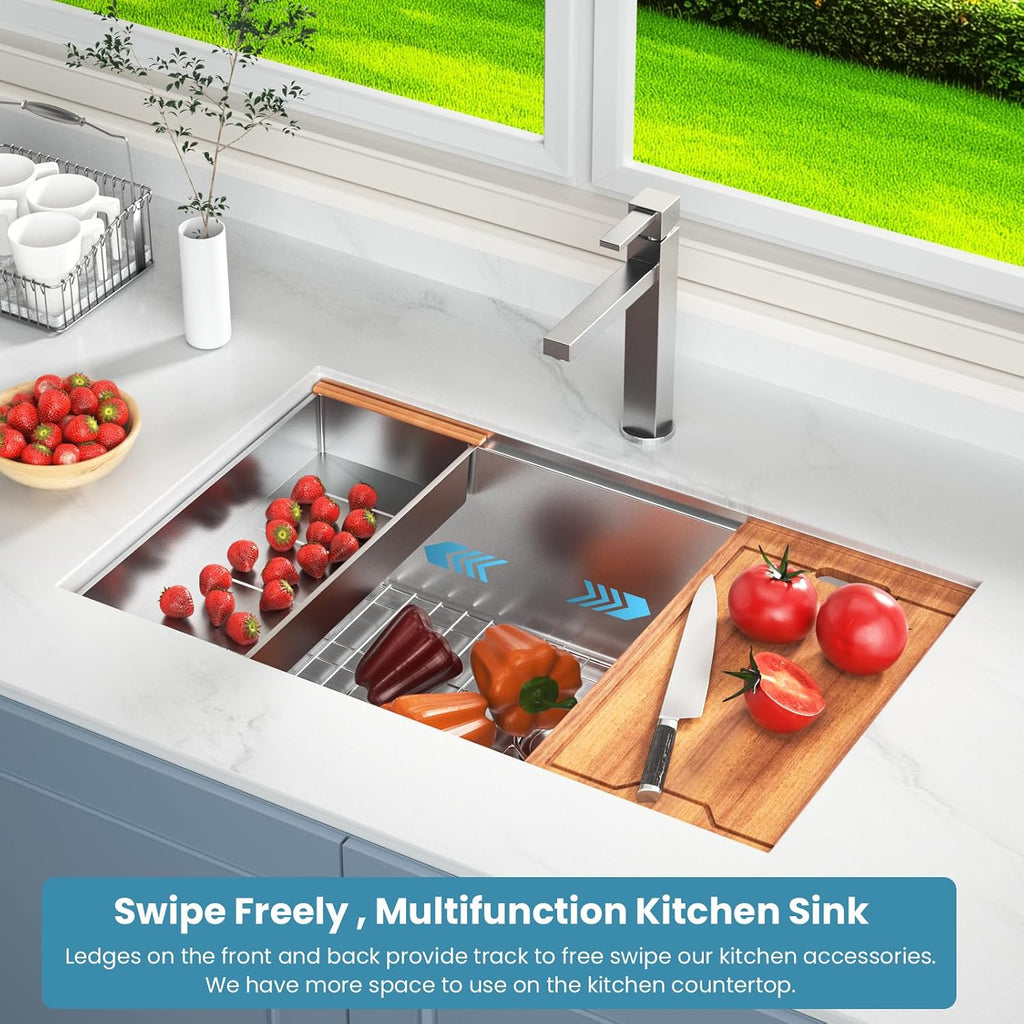 30 Inch Undermount Sink Stainless Steel Undermount Kitchen Sink Workstation | Single Bowl,16 Gauge,Under Counter