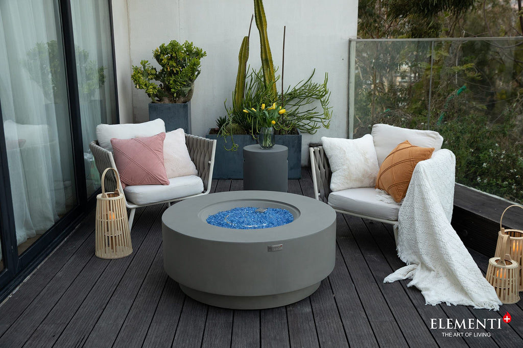 Colosseo Gas Fire Pit Cast Concrete 40" Dia. Round Fire Table, Outdoor Fire Pit Electronic Ignition | Canvas Cover