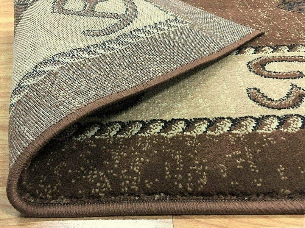 Country Theme Western Cowboy TAN Brown Area Rug Riding Bucking Horse