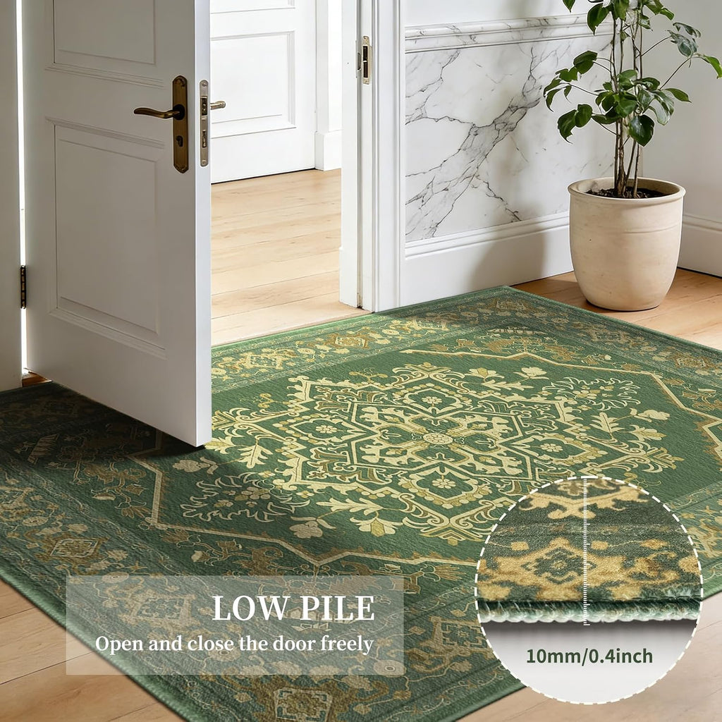 Traditional Emerald Green Vintage Medallion Rug