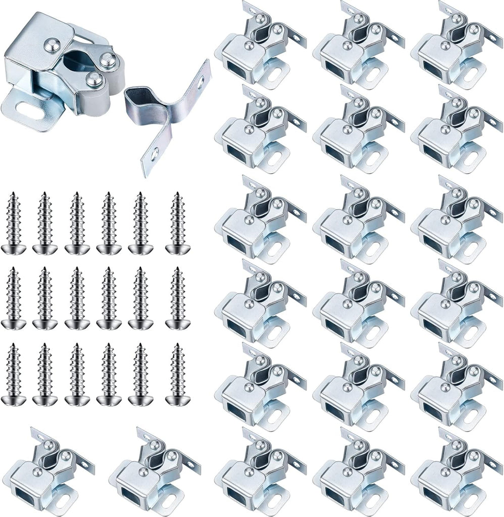 20 Pcs Cabinet Door Latch and Catch Hardware Double Roller Catch Cabinet Latches with Spear Strike Doors Kitchen